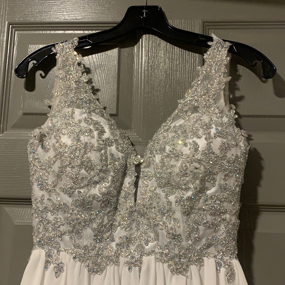 Whit short rhinestone bodice special occasion dress